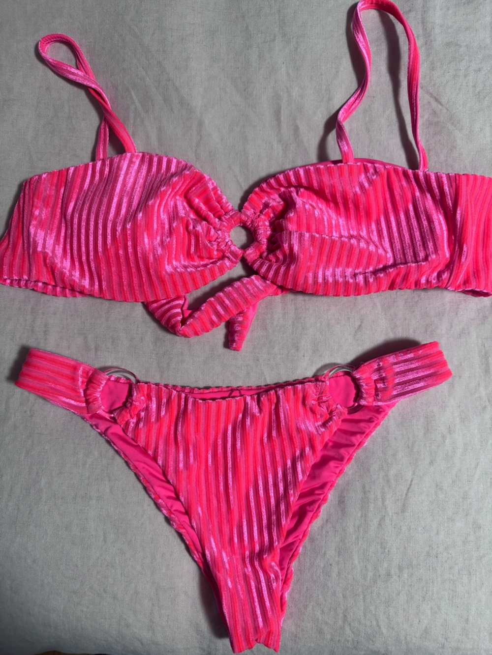 Dippin' Daisy's Neon Pink Ribbed Ring-Front Bikini